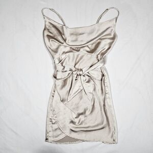 Elegant Satin Mini Dress with Bow Accent